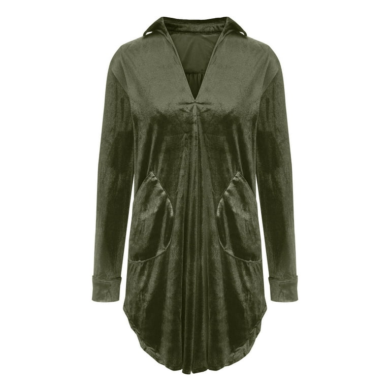 Womens Velvet Shirt Dress Casual Long Sleeve Button Down Ruched Loose Mini  Party Evening Club Dresses with Pockets - Walmart.com