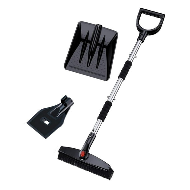 Herramienta para quitar nieve en invierno, cepillo raspador de nieve con mango de acero inoxidable para automóviles. Plata
