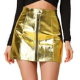 thumbnail image 1 of INSPIRE CHIC Mini faldas metálicas de cintura alta con cremallera frontal Aline para mujer Color oro-B M, 1 of 5