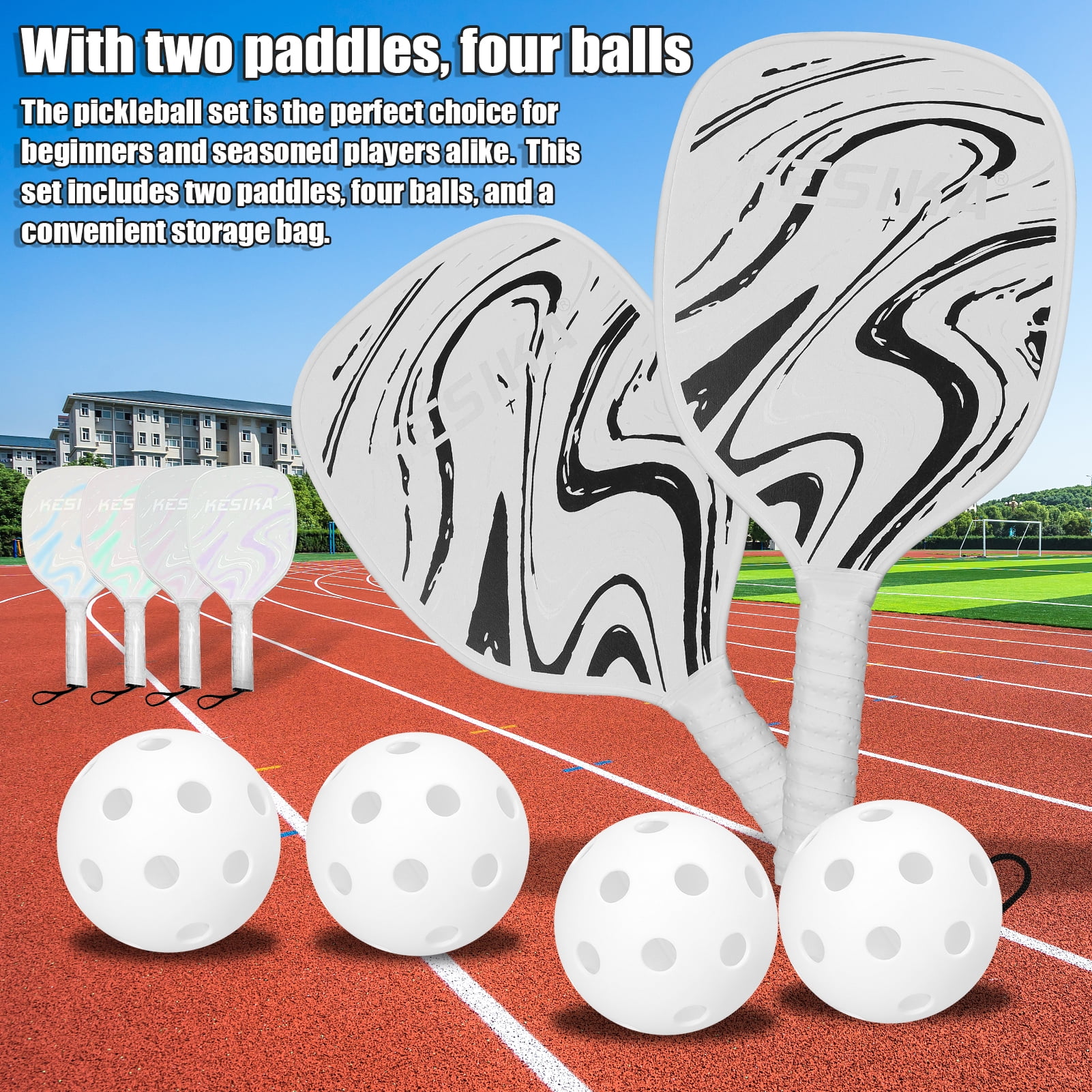 Ensemble Pickleball 2 Raquettes + 4 Balles – Raquette De Pickleball Avec Accessoires, Sport Extérieur