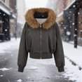 thumbnail image 2 of Enjoytime Womens Coats Solid Color Long Sleeve Full Zip Up Hooded Cropped Jacket Fall Winter Warm Comfy Casual Outerwear, 2 of 6