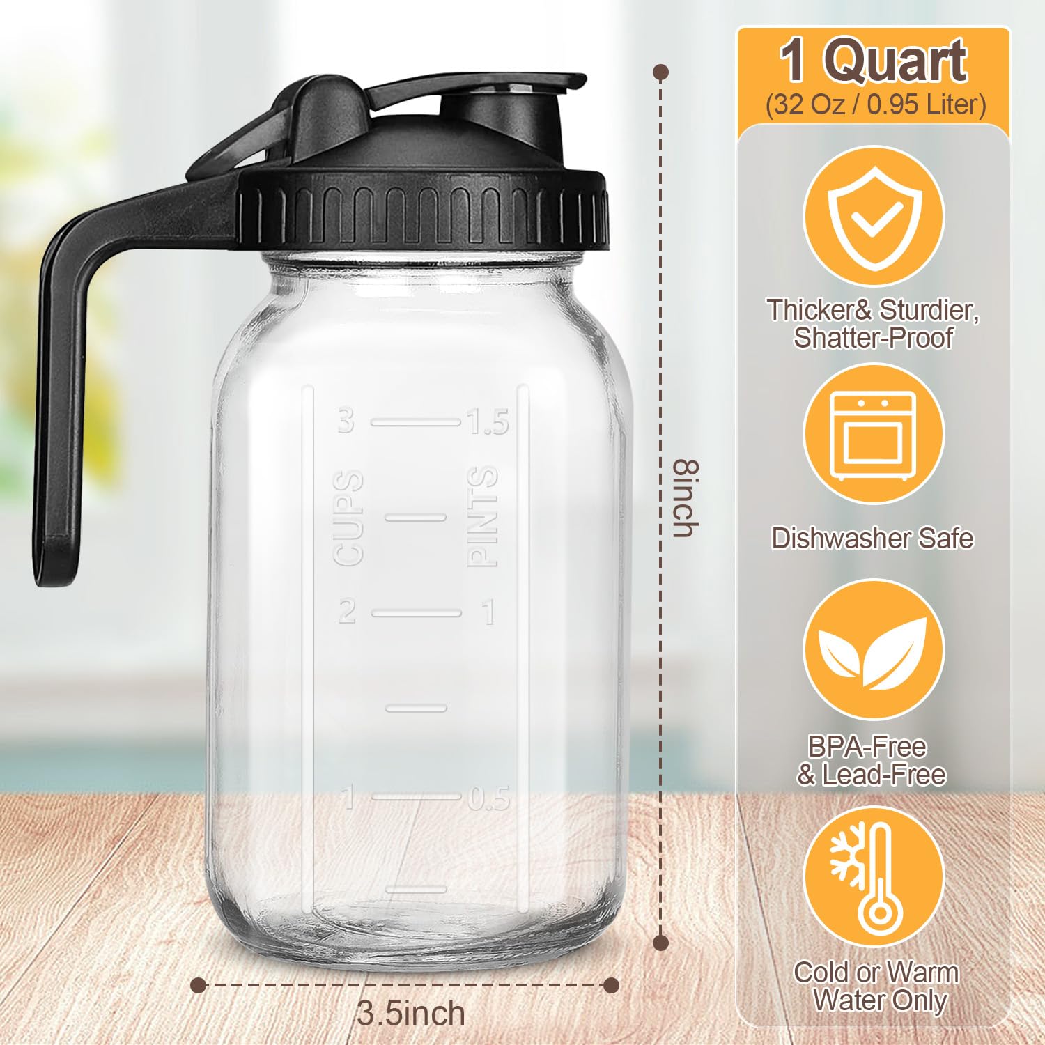 JOUALY 2-Pack 32oz Glass Mason Jar Pitchers with Lids, Black photo 6