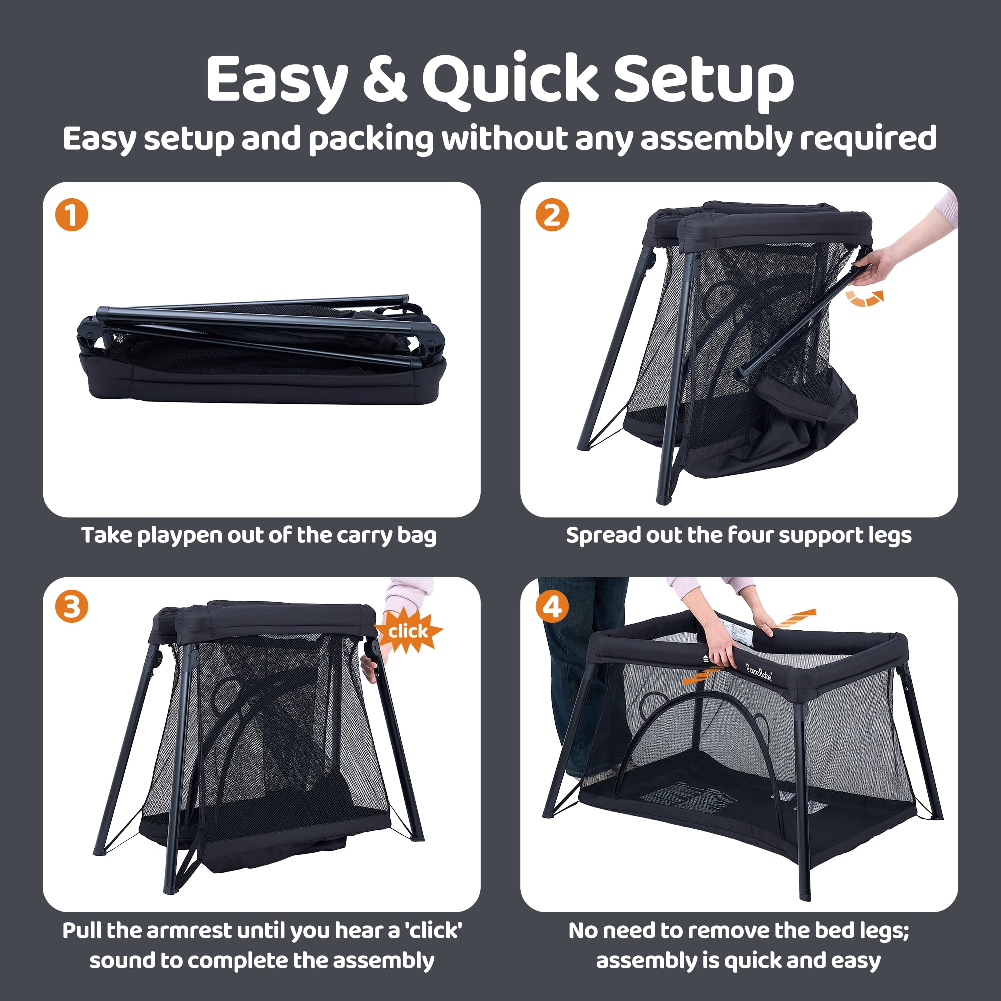 Pamo Babe Travel Playard for Toddler, Lightweight Portable Baby Playpen for Travel