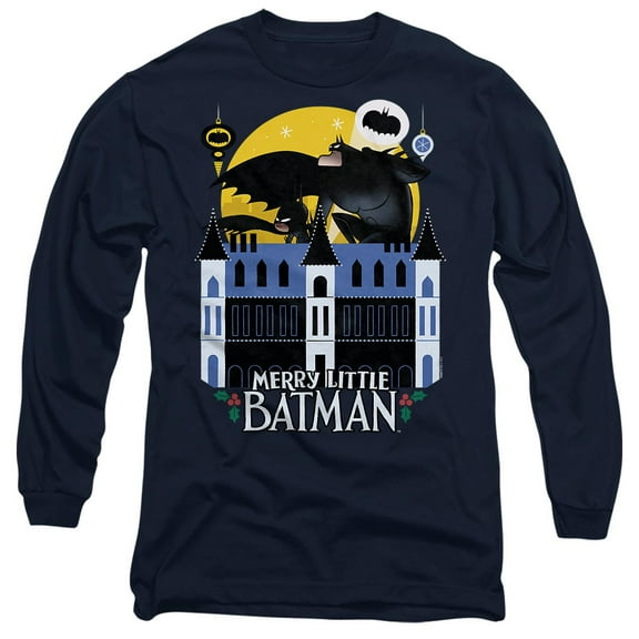 Merry Little Batman Mansion Unisex Adult Long-Sleeve T Shirt, Navy, 3X-Large