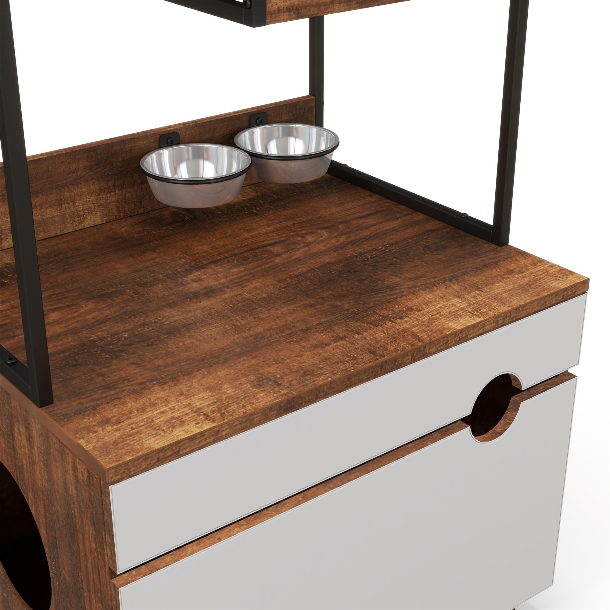 Pefilos 48" Hidden Cat Litter Box Enclosure Furniture with Cat Tree Tower, Iron and Wood Structure Privacy Cat House Washroom, Brown Pefilos 48" Hidden Cat Litter Box Enclosure Furniture with Cat Tree Tower, Iron and Wood Structure Privacy Cat House Washroom, Brown