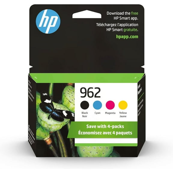 HP Original 962 Black, Cyan, Magenta, Yellow Ink Cartridges (4-pack) | Works with OfficeJet 9010 Series, OfficeJet Pro 9010, 9020 Series | Eligible for Instant Ink | 3YQ25AN