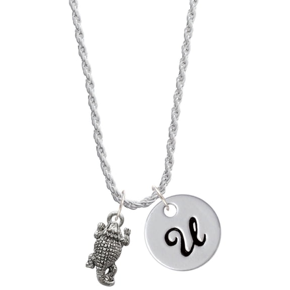 Delight Jewelry Silvertone Horn Toad Silvertone Script Initial Disc - U - Charm Necklace, 20"+3"