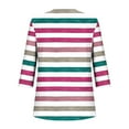 thumbnail image 4 of Riecok Womens 3/4 Sleeve T Shirts Crewneck Striped Printed Tunic Tops Casual Basic Pleated Blouses Watermelon Red XL, 4 of 7