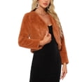 thumbnail image 4 of CHAQUETA CORTA ABIERTA INSPIRADA EN CHIC PARA MUJER, BOLERO DE FALSO PIEL DE MANGA LARGA, ABRIGO DE INVIERNO TAMAÑO L, CARAMELO, 4 of 6