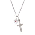 thumbnail image 2 of Delight Jewelry Silvertone Large January - Maroon Crystal Heart Everlasting Love Engraved Cross Zoey Necklace, 28", 2 of 4