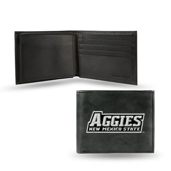 New Mexico State Aggies Embroidered Team Logo Black Leather Bi-fold Wallet