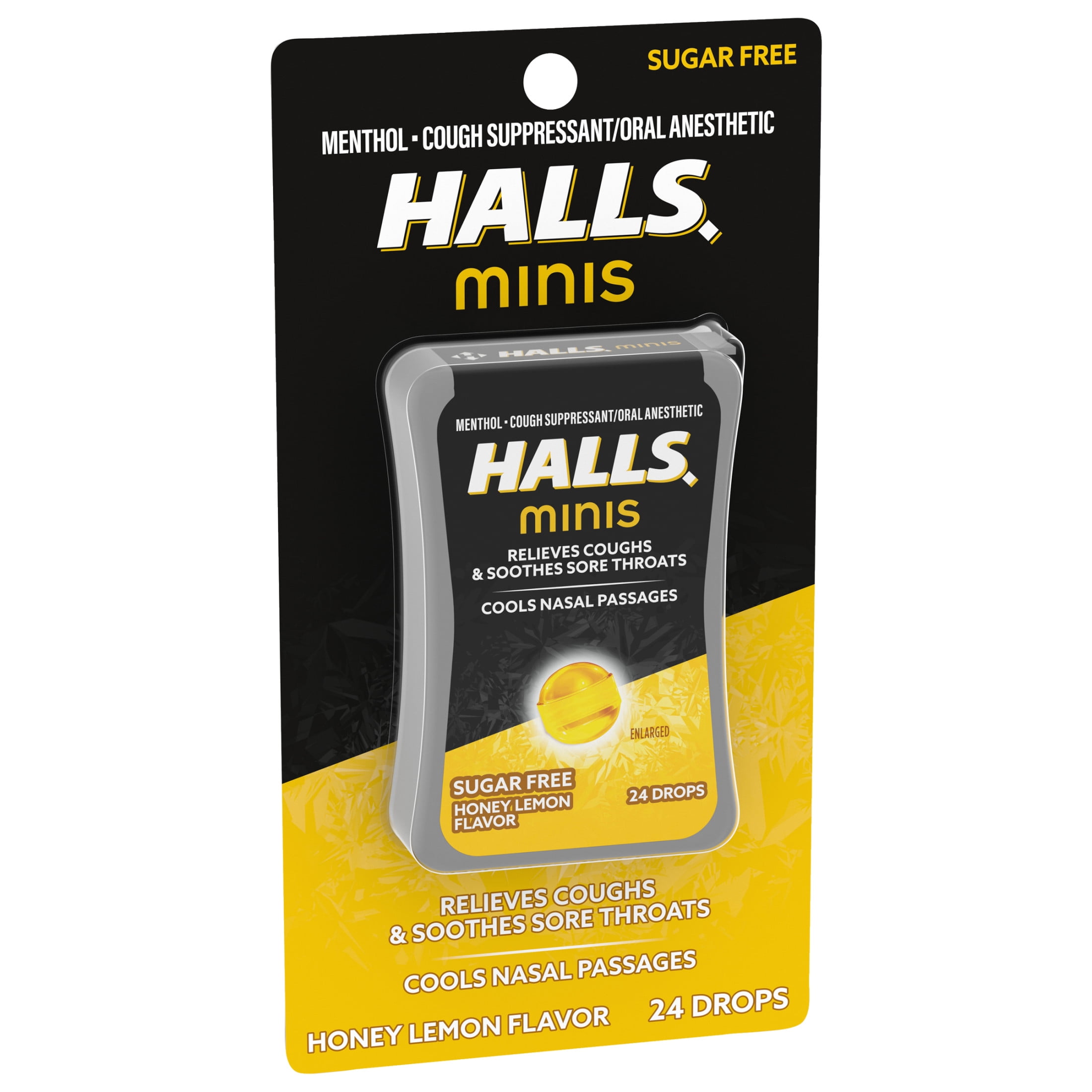 HALLS Minis Honey Lemon Flavor Sugar Free Cough Drops, 24 Drops