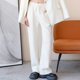 thumbnail image 1 of Pantalones rectos cálidos Rimocy de otoño e invierno para mujer, pantalones casuales de cintura elástica y pierna ancha, pantalones sueltos de terciopelo liso para mujer, 1 of 6