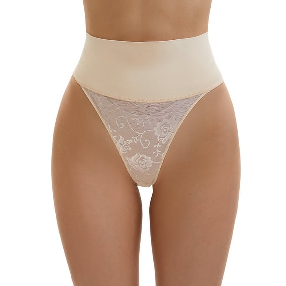 Unique Bargains High Waisted Breathable Stretch Lace Briefs S Beige