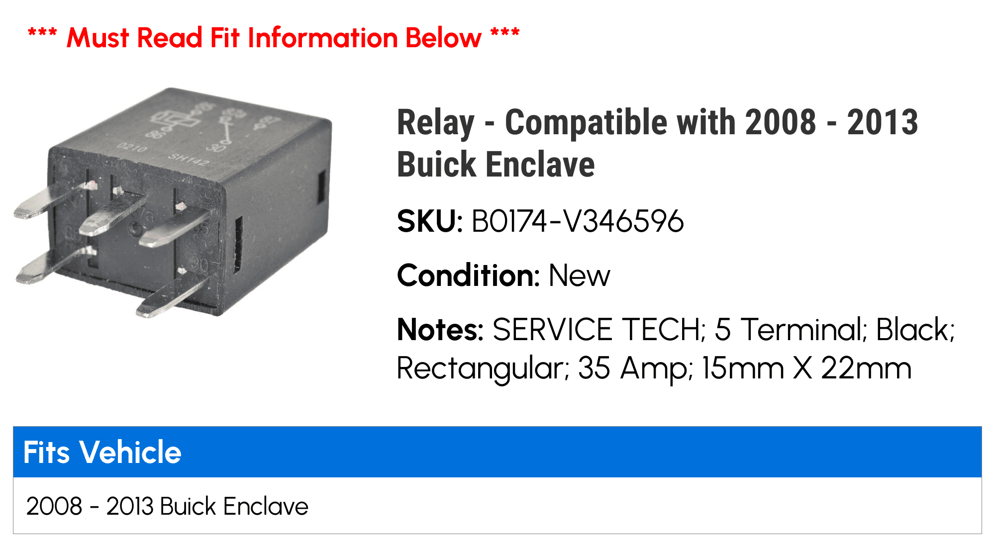 Relay - Compatible with 2008 - 2013 Buick Enclave 2009 2010 2011 2012