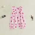 thumbnail image 2 of CAICJ98 Newborn Girl Strawberry Romper Infant Baby Summer Outfit Cherry Watermelon Print Ruffle Sleeve Seersucker Stripe Jumpsuit (Watermelon Red,0-3 Months), 2 of 6