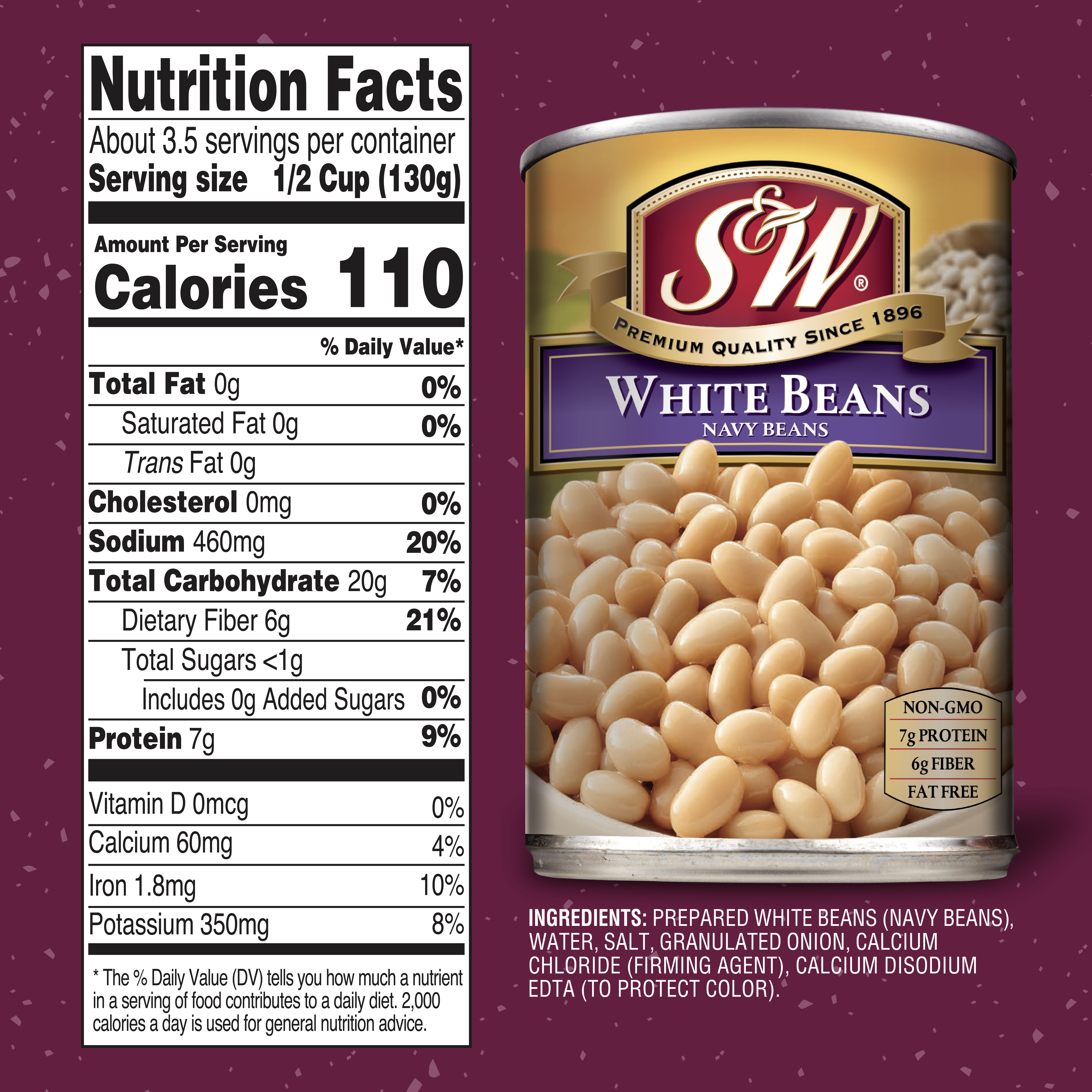 S&W White Beans - Navy Beans - 15.5 oz. Can