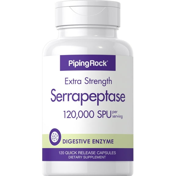 Serrapeptase 120000 SPU | 120 Capsules | Digestive Enzyme | By Piping Rock