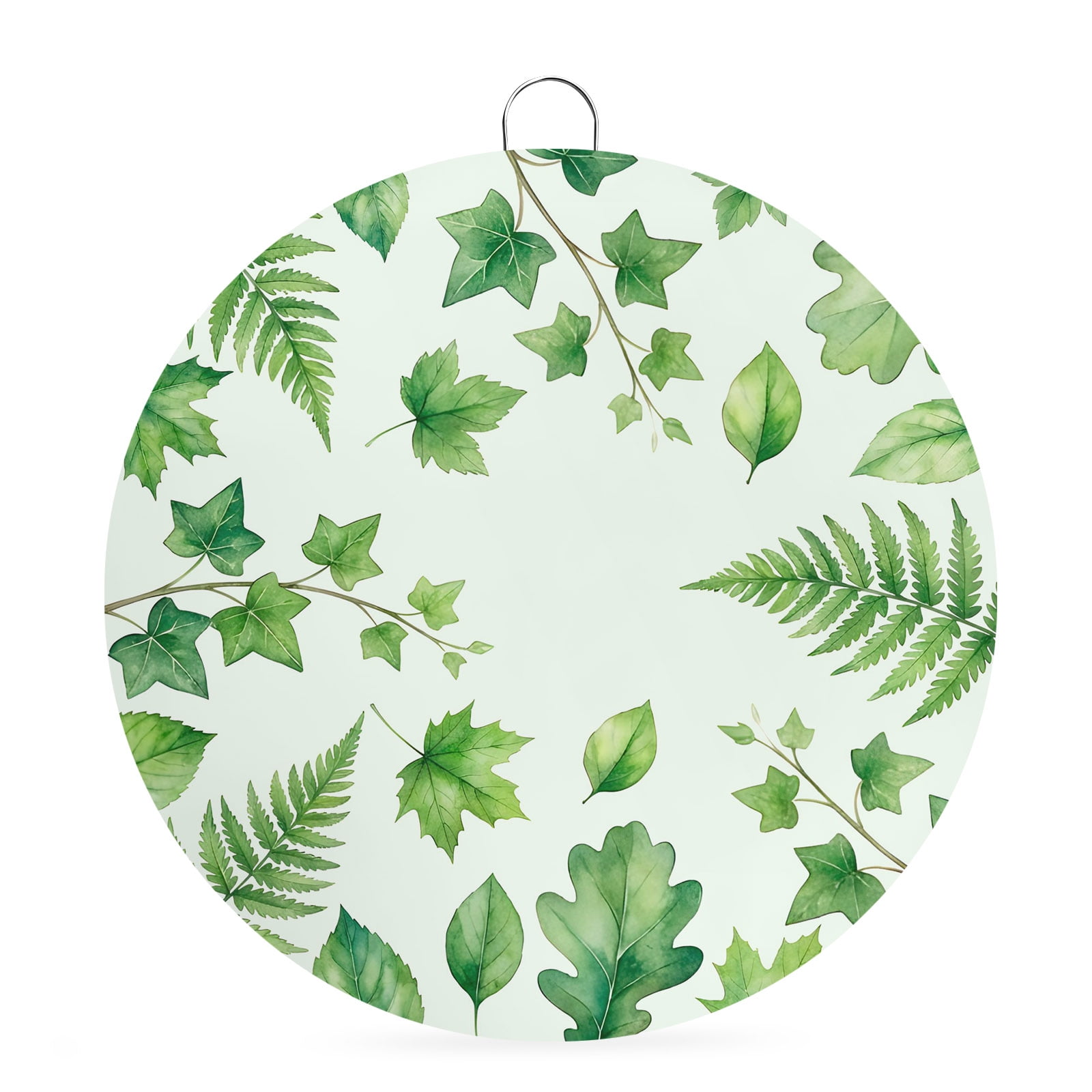 Welcome Sign Front Door Decorations Spring Botanical Round Wall Art Outdoor Metal Wreaths Green Ivy Ferns Oak Leaves Light Blue Seasonal Hanging Sign for Home Porch Decor Warming Gift 6 In