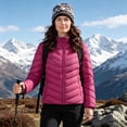 thumbnail image 4 of Lightweight Full-Zip Puffer Jacket with Hood Quilted Warm Winter Coat for Women Water Resistance, Pink, 4 of 8