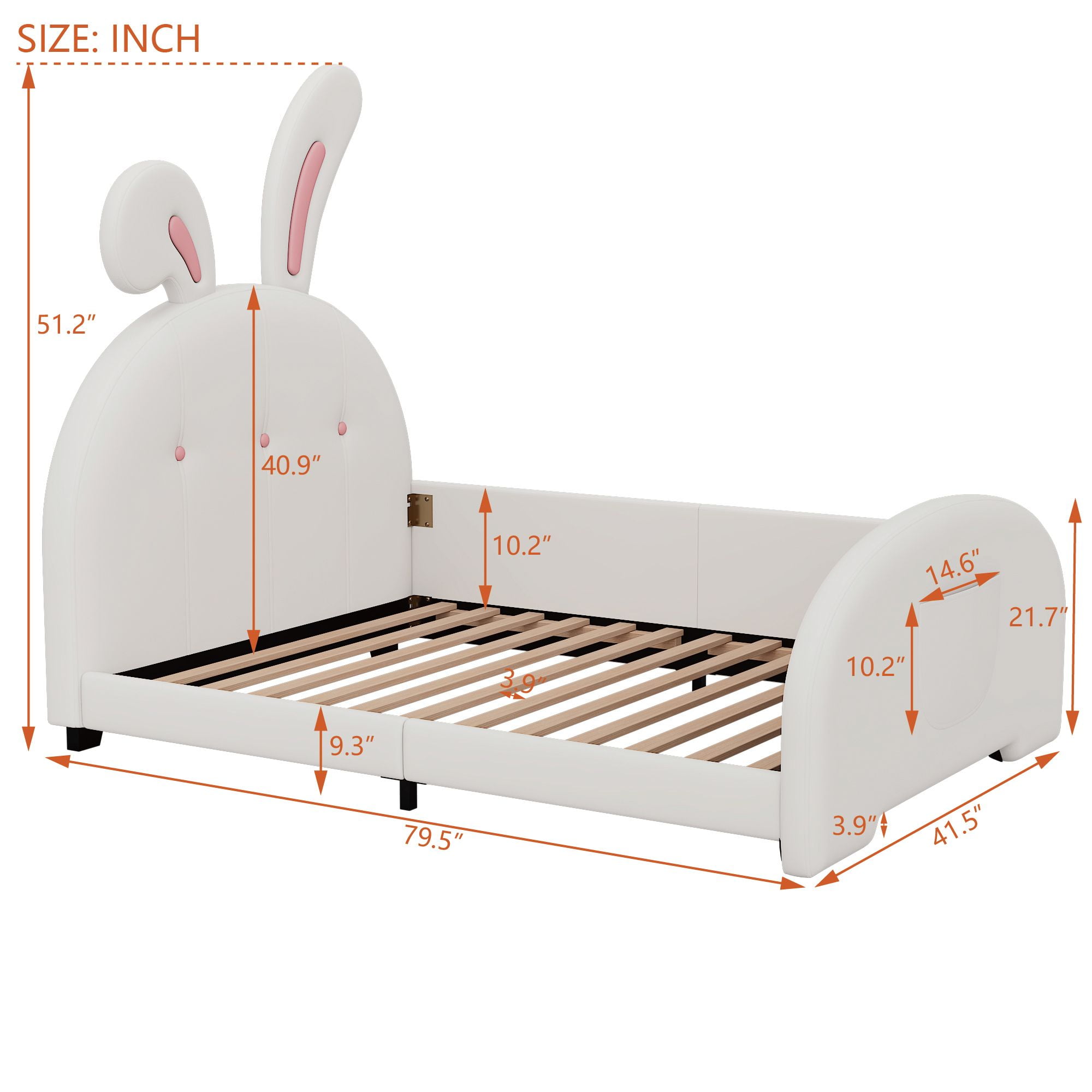 Aukfa Twin Upholstered Bed Frame, Cute Girls Bed with Rabbit Ears Headboard for Kids, White