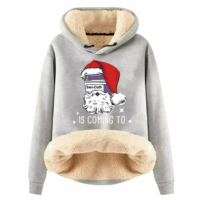 Haut à Capuche Chaud Imprimé de Noël pour Femmes Automne/hiver avec Fermeture Éclair Quart, T-Shirts Légers pour Femmes, Hauts Junior Mignons, Haut Rond, Mode Grande Taille pour Femmes, Noir TTTG