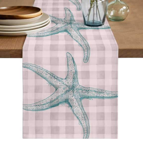 Table Runners 36 Inches Long Dress Scarves, Teal Starfish Coastal Farmhouse Kitchen/Dining Table Decor Table Runner, Short Coffee Tablerunners, Grey Buffalo Plaid Summer Beach 13x36 Inch