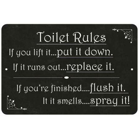 Toilet Rules, if you lift itâ€¦ Funny Bathroom 8x12 Metal Sign 208120061031