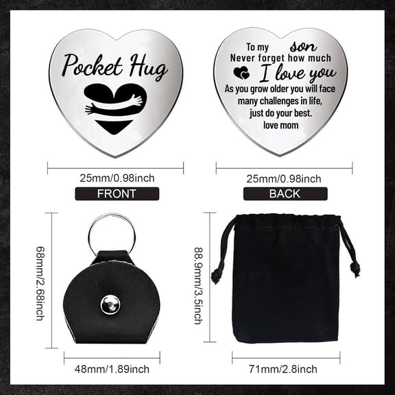 2Pcs Pocket Hug Token Inspirational Long Distance Relationship Keepsake Stainless Steel Double Sided Engraved Pocket Hug Gift Coins with Keychains Thinking of You Gifts for Son