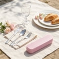 thumbnail image 5 of Stainless Steel Travel Cutlery Set Reusable Flatware With Portable Storage Case For Office Lunch Camping Pink, 5 of 6