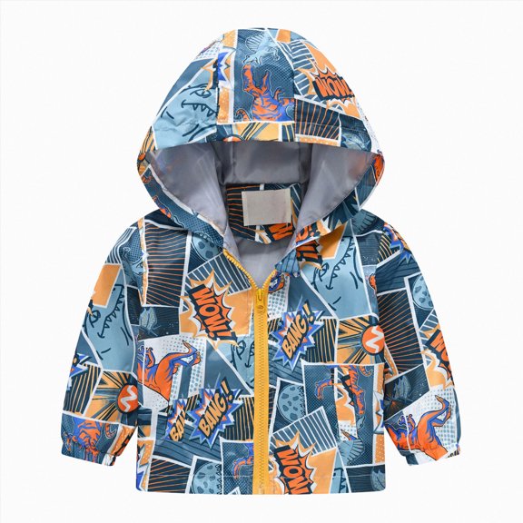 Gubotare Toddler Baby Boys Girls Hooded Jacket Windbreaker Lightweight Dinosaur Print Coat Autumn Long Sleeve Windproof Outwear (Light Blue, 5-6 Years)