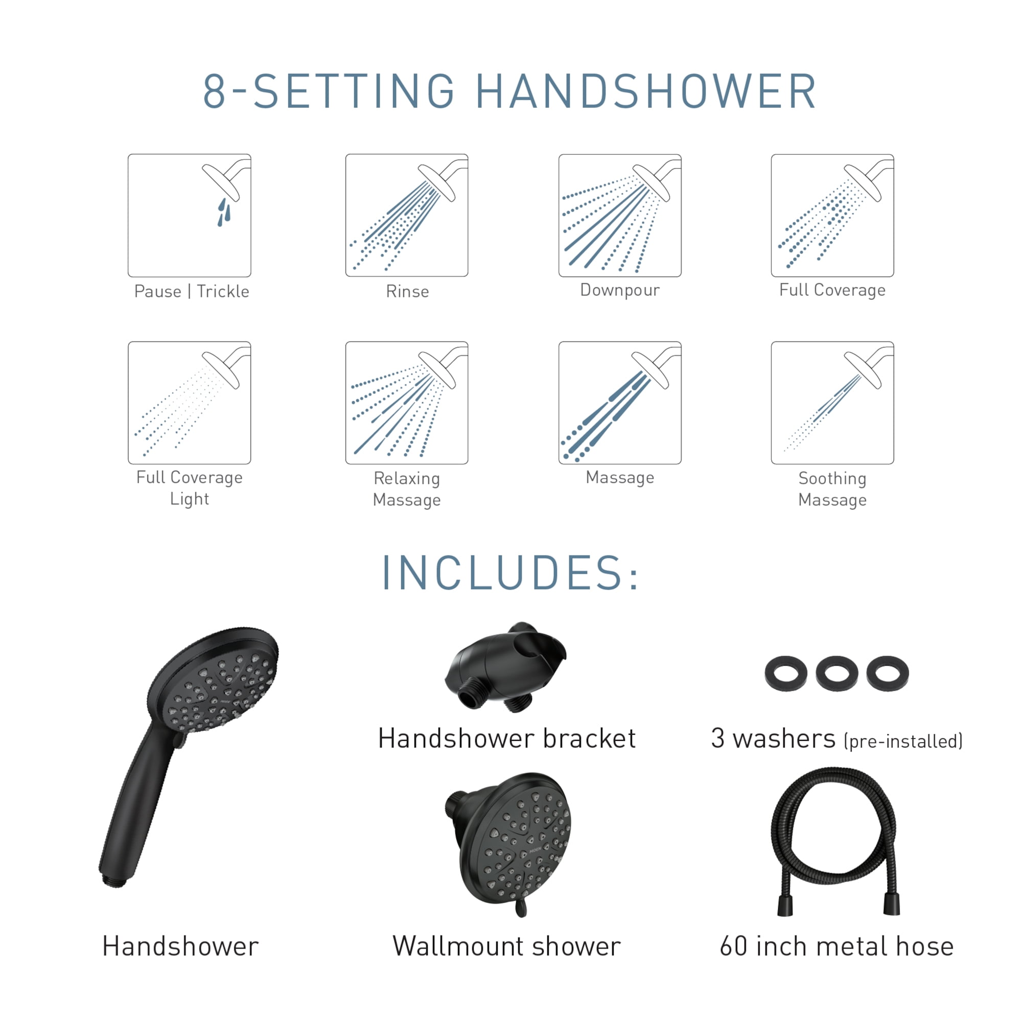 (2 pack) Attune 8-spray 4 in. Shower Head with Handheld Spray Combo in Matte Black