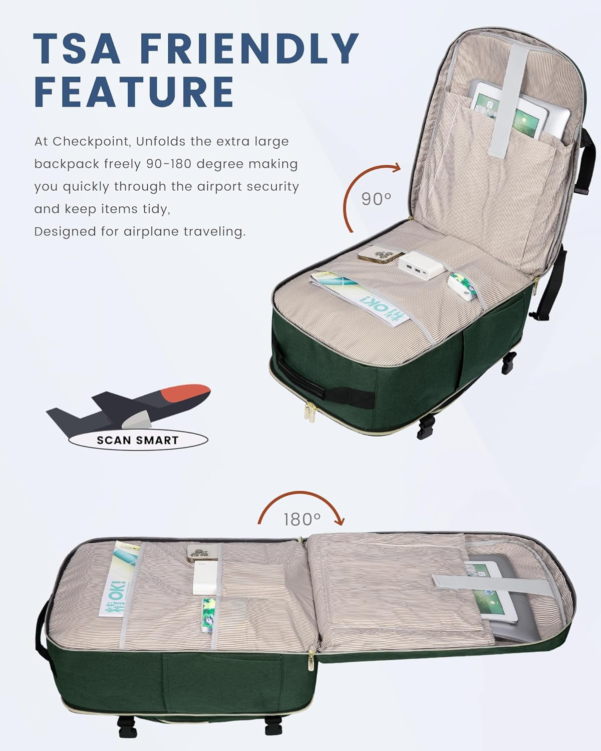 Lovevook Travel Luggage Backpack,Laptop Backpack for Women 17.3",40L Waterproof Carry-on Business Daypack Flight Approved Large Weekender Overnight Bag with 3 Packing Cubes