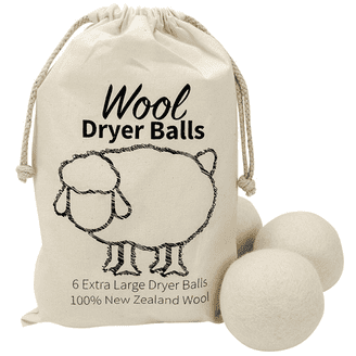 6 XL Dryer Balls & Storage Bag - 100% Organic New Zealand Wool Fabric Softener