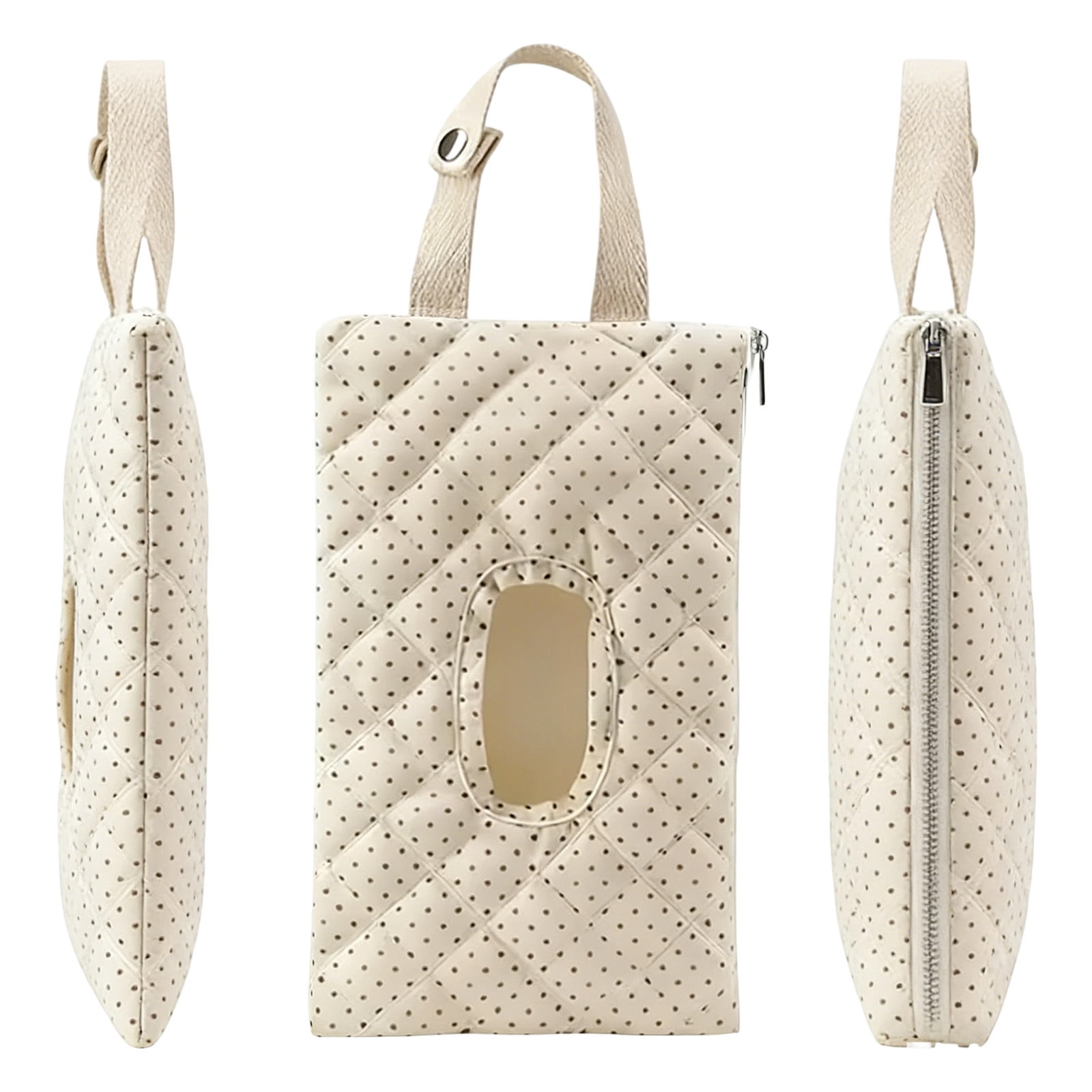 1-3PC Quilted Wipes Pouch Portable Bag Reusable Wipe Holder with Lanyard for Casual Travel Polka Dots Design Refillable Wet Wipes Bag