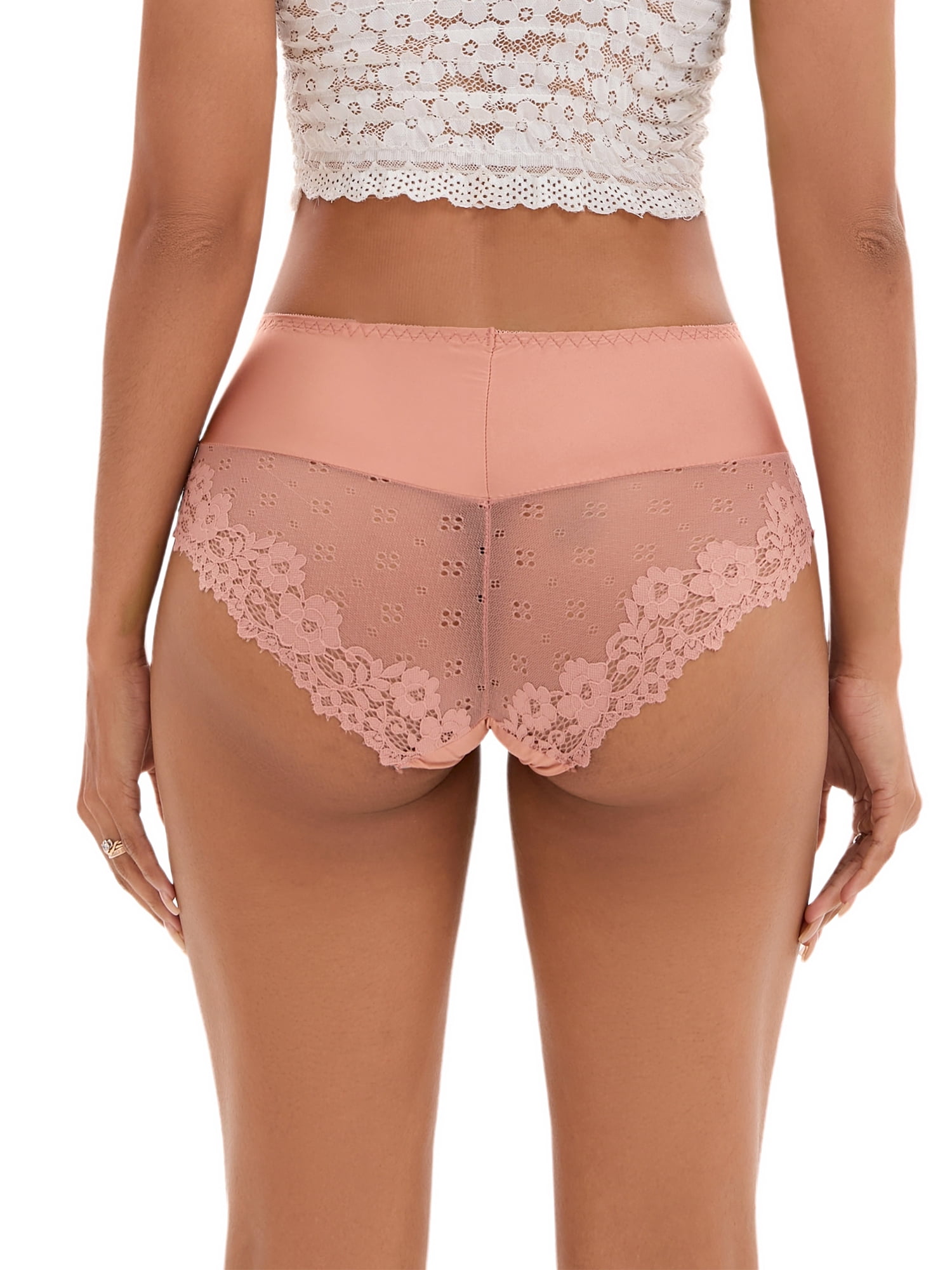 DARING DIVA Women's Lace Underwear Mid-Waisted Briefs Full Coverage Panties L Camel