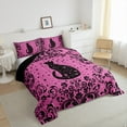 thumbnail image 4 of YST Girls Boho Black Cat Bedding Set Queen Pink Black Halloween Gothic Comforter Set For Kids Teen Women Exotic Damask Floral Goth Cat Bed Comforter Set Hippie Stars Moon Animal Quilt, 4 of 6