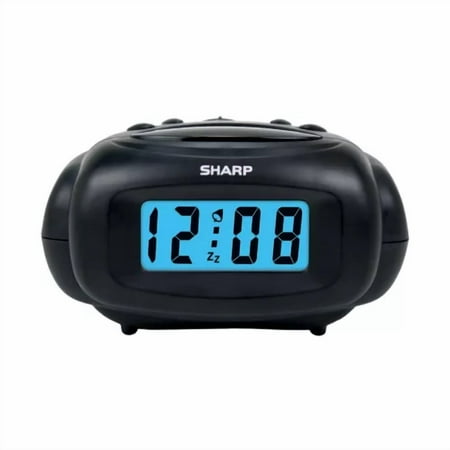 Sharp Digital Alarm Clock,Black,Lcd Display, Battery Operated,Small,Travel Clock