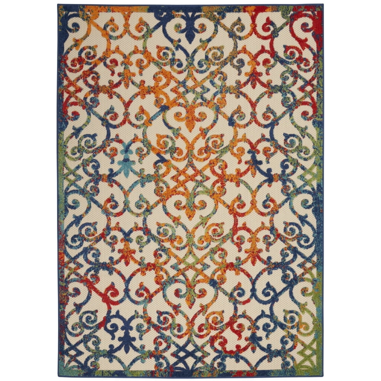 8' X 11' Orange And Ivory Damask Indoor Outdoor Area Rug