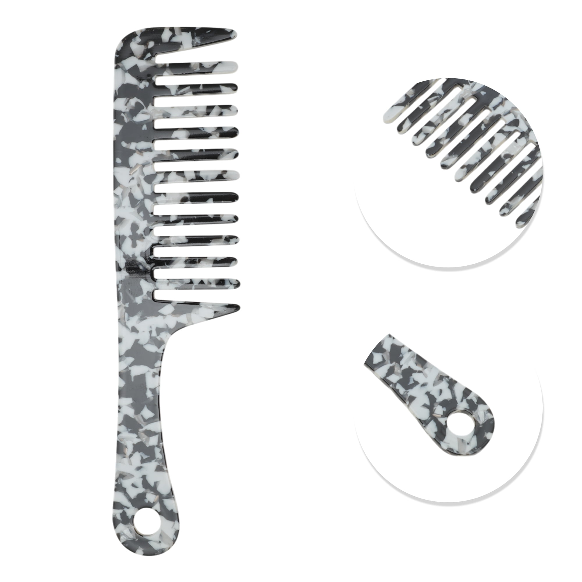 Unique Bargains 1 Pc Marble Handle Hair Comb for All Hair Types Styles Black, White