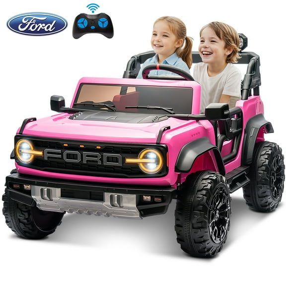 24V 2 Seater Ride on Electric Car for Kid, Licensed Ford Bronco Ride on Toy for Big Kid, Toddler Truck Car with FM Radio, Bluetooth LED Light, Gift for Boys Girls 3-8 Years, Pink