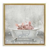Stupell Industries Baby Piglets Bath Time Animals & Insects Painting Gold Floater Framed Canvas Art Print Wall Art, 25 x 25