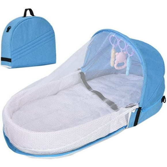 Baby travel cot with mosquito net and awning, foldable baby cot with mosquito net, cradle, bionic travel cot, breathable cotton, anti-mosquito, cuddle nest, portable baby cot for 0-12 months