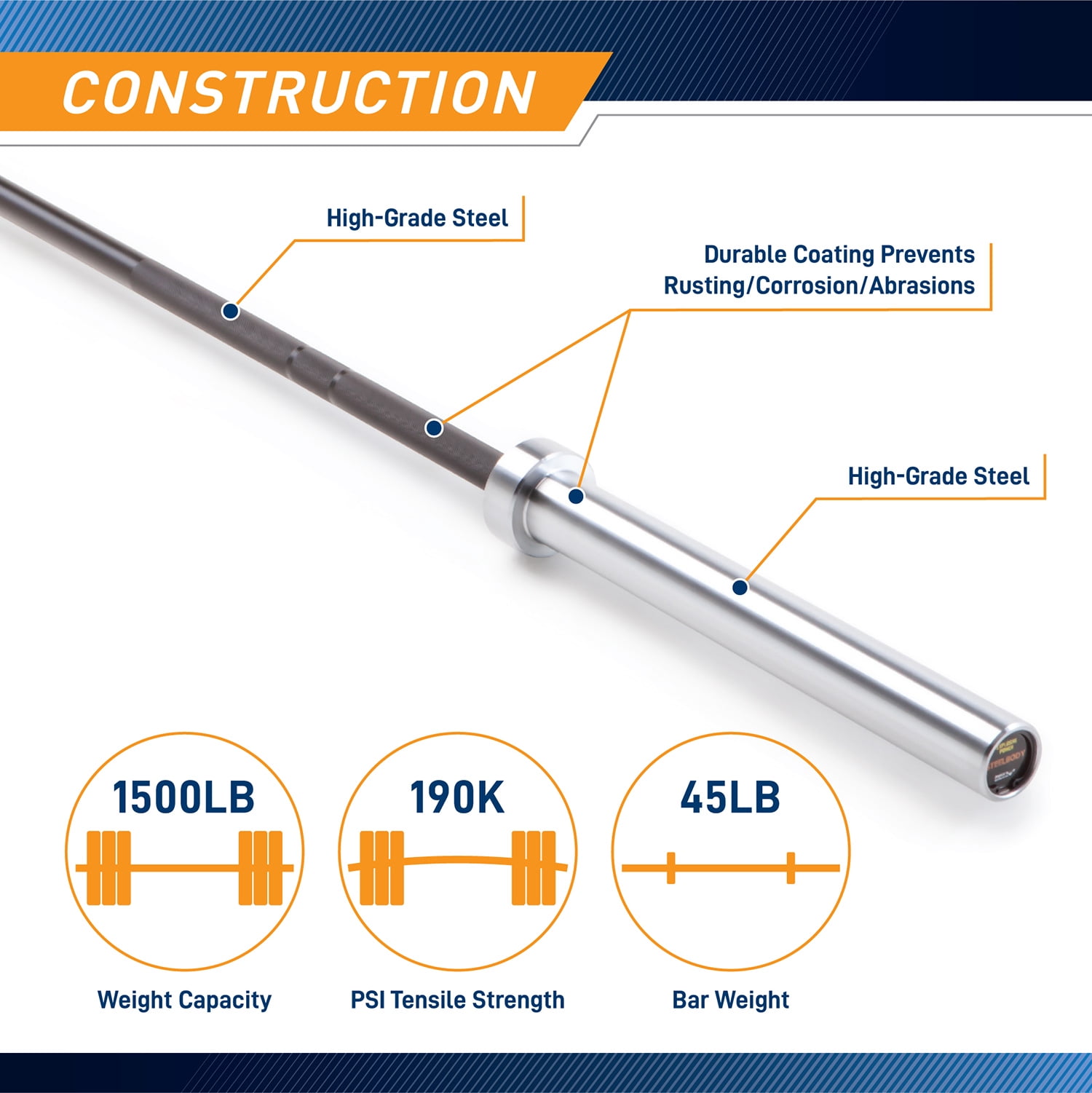 SteelBody  Olympic Bar Black Chrome