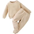 thumbnail image 3 of SOBOWO Toddler Baby Boy Girl Clothes Winter Solid Color Long Sleeve Pullover Sweatshirt Pants 2Pcs Fall Outfits Set Beige 4-5T, 3 of 7