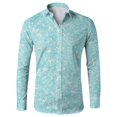 thumbnail image 2 of Tisuna Men's Mardi Gras Shirts Sequin Print Button Up Long Sleeve Lapel Collar Shirt Loose Fit Comfortable Male Carnival Party Dance Wear Outfits Mint Green Size S, 2 of 4