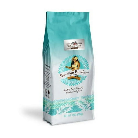 Hawaiian Paradise Coffee Volcano Dark Roast Ground Coffee, 100% Arabica Organic, Premium Rich Flavored , Finest Beans, Sustainably Grown & Roasted in Hawaii, USA (Volcano Roast Ground 24oz. Bag)