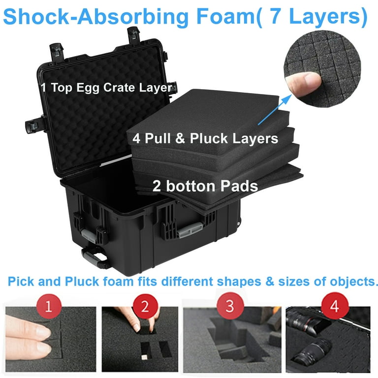 Rolling Hard Case with Foam,24.5 x 18 x 13 Inch, Waterproof Hard
