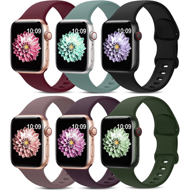 Paquete de 6 correas deportivas compatibles con Apple Watch Band 38 mm, 40 mm, 41 mm, 42 mm, 44 mm, 45 mm, 49 mm, correa de silicona suave impermeable compatible con iWatch Apple Watch Series 9 Ultra