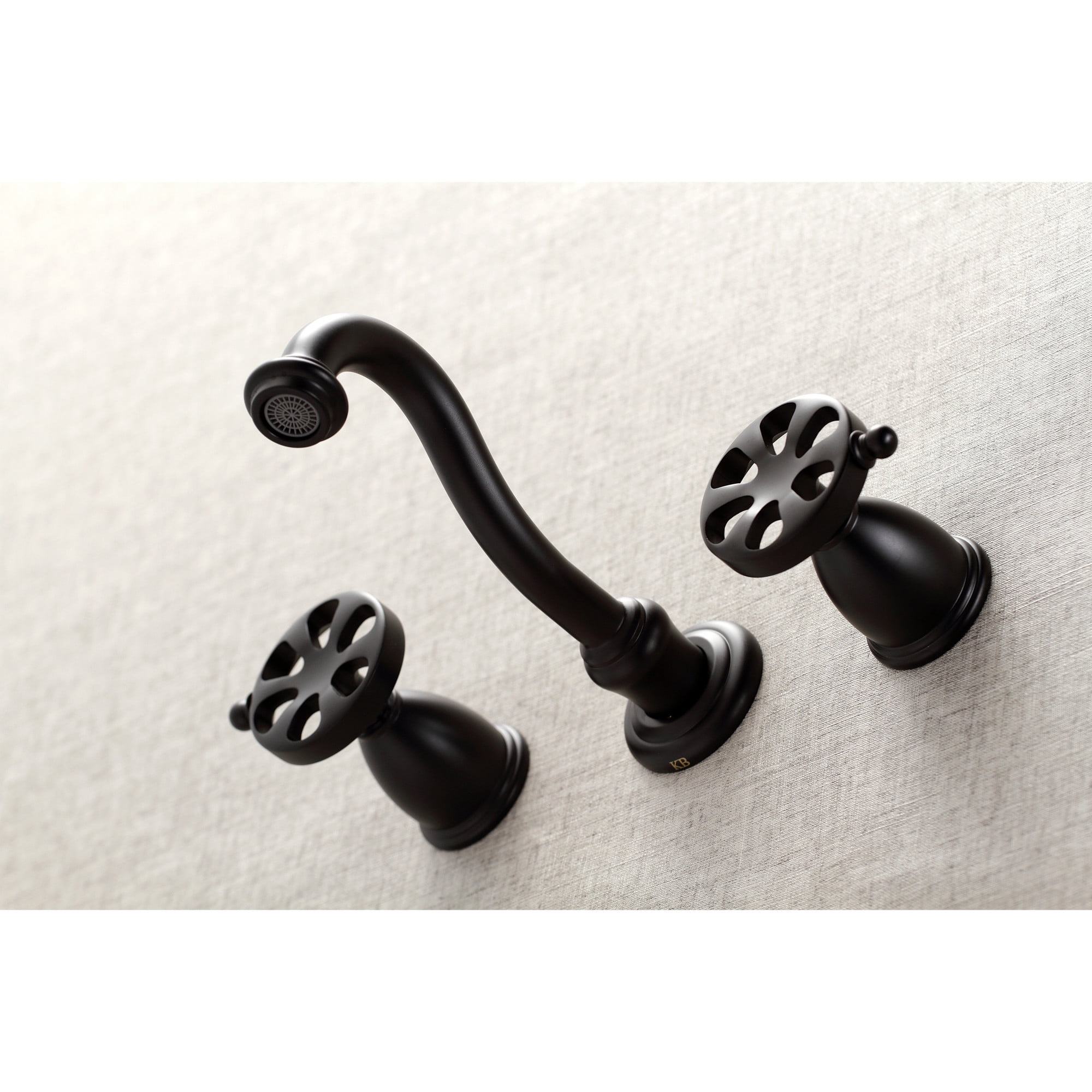 Kingston Brass KS3120RX Belknap Double-Handle Wall Mount Bathroom Faucet, Matte Black